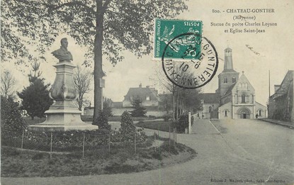 / CPA FRANCE 53 "Château Gontier, statue du poète Charles Loyson et église Saint Jean" / POETE