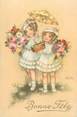 Illustrateur CPA ILLUSTRATEUR PETERSEN "Petites filles et fleurs"