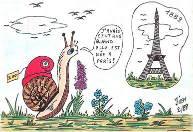      CPSM     ILLUSTRATEUR MILON P.  /  HUMOUR / ESCARGOT / TOUR EIFFEL