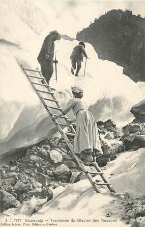 / CPA FRANCE 74 "Chamonix, traversée du glacier des Bossons" / ALPINISME