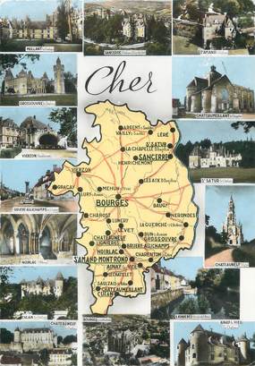 / CPSM FRANCE 18 "Cher" / CARTE GEOGRAPHIQUE