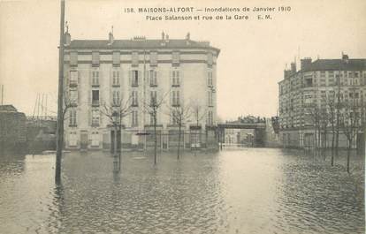 / CPA FRANCE 94 "Maisons Alfort, place Salanson et rue de la gare" / INONDATION / TEXTE