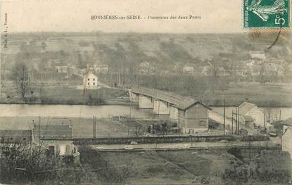 / CPA FRANCE 78 "Bonnières sur Seine, panorama des deux ponts"