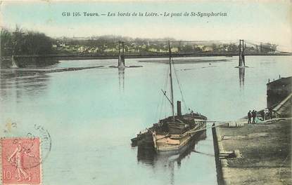 CPA FRANCE 37 "Tours, les bords de la Loire, le pont Saint Symphorien" / BATELLERIE / PÉNICHE 