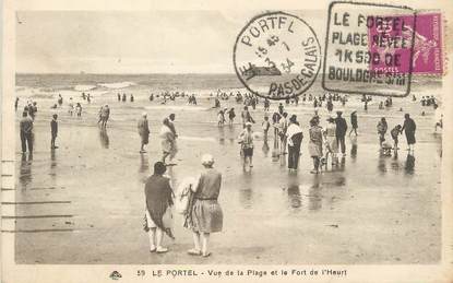 / CPA FRANCE 62 "Le Portel, vue de la plage et le fort de l'Heurt" / CACHET DAGUIN