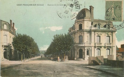 / CPA FRANCE 03 "Saint Pourçain sur Sioule, avenue de la gare et caisse d'Epargne" / BANQUE / CE