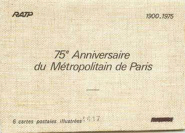 6 Cartes postales illustrées dans pochette / METRO / 75ème anniversaire du Métro de Paris  1900/1975