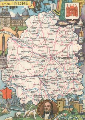 / CPSM FRANCE 36 "Indre"  /  CARTE GEOGRAPHIQUE