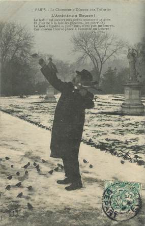 / CPA FRANCE 75001 "Paris, le charmeur d'Oiseaux au jardin des Tuileries, l'assiette au beurre"