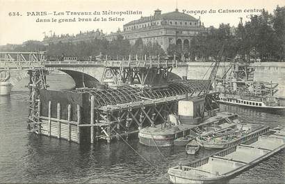 / CPA FRANCE 75 "Paris, les travaux du Métropolitain dans le grand bras de la Seine" / METRO