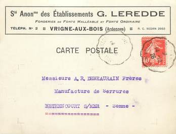 CPA FRANCE 08 "Vrigne aux Bois" / FONDERIE / CARTE PUBLICITAIRE