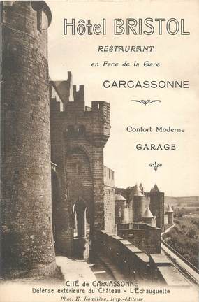 / CPA FRANCE 11 "Carcassonne, hôtel restaurant Bristol"