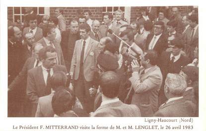 / CPSM FRANCE 59 "Ligny Haucourt, le président François Mitterrand visite la ferme de M. et M. Lenglet"