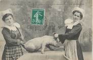 29 Finistere / CPA FRANCE 29 "1er Avril en Bretagne" / JEUNE FILLE / COCHON