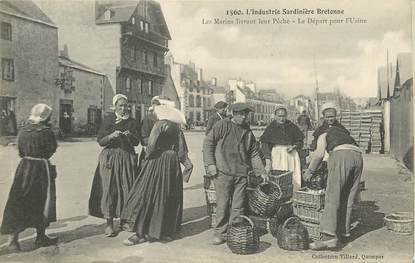 / CPA FRANCE 29 "L'industrie Sardinière Bretonne, les marins livrant leur pêche, le départ pour l'usine"