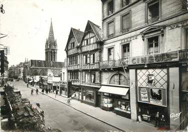 / CPSM FRANCE 14 "Caen, rue Saint Pierre et l'église Saint Sauveur" /   CINEMA