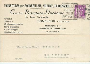 / CPSM FRANCE 14 "Honfleur" / BOURRELLERIE / SELLERIE / CARROSSERIE / CARTE PUBLICITAIRE