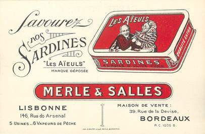 / CPA FRANCE 33 "Bordeaux, Merle et Salles" / SARDINES / CARTE PUBLICITAIRE