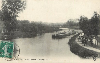 / CPA FRANCE 80 "Amiens, le chemin de Halage" / PENICHE