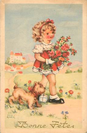 CPA ILLUSTRATEUR A. LUCE "Petite fille au bouquet de fleurs"