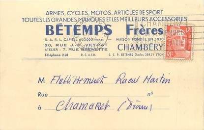 / CPA FRANCE 73 "Chambéry, Bétemps Frères" / ARMES / CYCLES / MOTOS / CARTE PUBLICITAIRE
