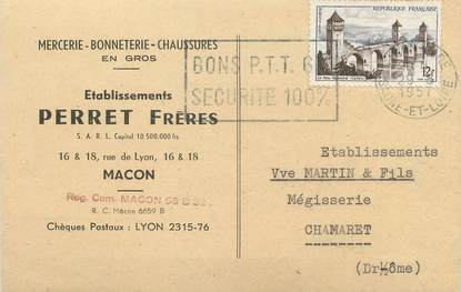 / CPSM FRANCE 71 "Mâcon, Ets Perret Frères" / MERCERIE / BONNETERIE / CARTE PUBLICITAIRE
