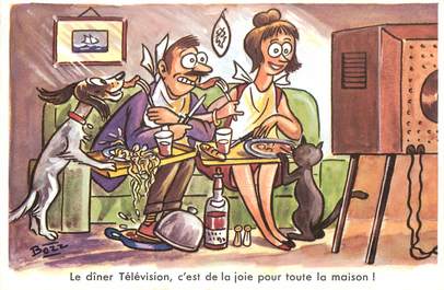 CPSM ILLUSTRATEUR BOZZ " Le dîner télévision"