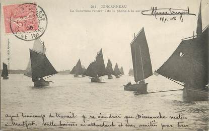 / CPA FRANCE 29 "Concarneau, la caravane rentrant de la pêche à la sardine"