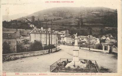 / CPA FRANCE 65 "Arreau, place du monument aux morts et grand hôtel Foch"