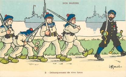 CPA ILLUSTRATEUR GERVESE "Nos marins, débarquement de vive force"