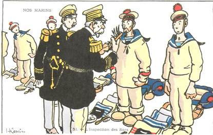 CPA ILLUSTRATEUR GERVESE "Nos marins, inspection des sacs"