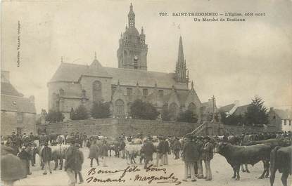 / CPA FRANCE 29 "Saint Thégonnec, l'église, un marché de Bestiaux"