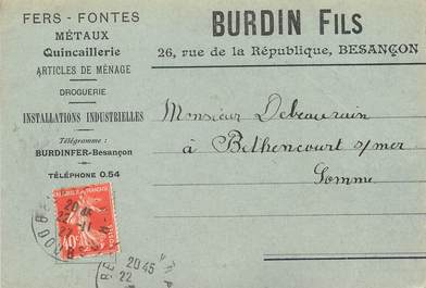 / CPSM FRANCE 25 "Besançon, Burdin Fils" / QUINCAILLERIE / CARTE PUBLICITAIRE