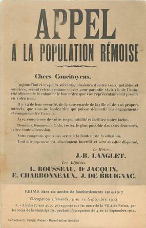 / CPA FRANCE 51 "Ville de Reims, appel à la population Rémoise"