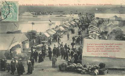 / CPA FRANCE 50 "Lessay, la foire Sainte Croix, la rue des Rôtisseurs et vue générale"