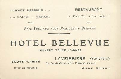 / CPA FRANCE 15 "Laveissière, hôtel Bellevue" / CARTE PUBLICITAIRE