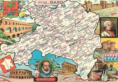 / CPSM FRANCE 30 "Gard" /  CARTE  GEOGRAPHIQUE