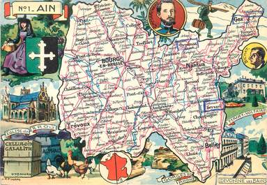 / CPSM FRANCE 01 "Ain" / CARTE  GEOGRAPHIQUE