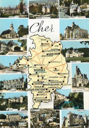 / CPSM FRANCE 18 "Cher" / CARTE  GEOGRAPHIQUE