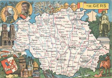 / CPSM FRANCE 32 "Gers" / CARTE GEOGRAPHIQUE