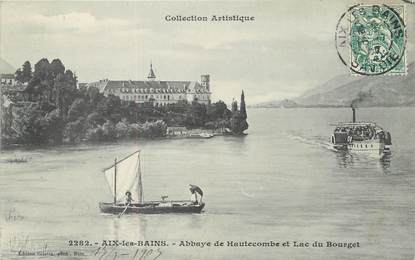 / CPA FRANCE 73 "Aix Les Bains, abbaye de Hautecombe et lac du Bourget"