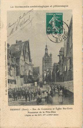 / CPA FRANCE 27 "Bernay, rue du commerce et église Sainte Croix"