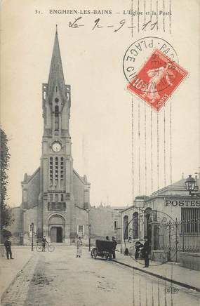 / CPA FRANCE 95 "Enghien les Bains, l'église et la poste"