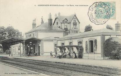 / CPA FRANCE 61 "Condé sur Huisne, la gare" / CACHET AMBULANT