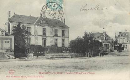 / CPA FRANCE 72 "Beaumont sur Sarthe, hôtel de ville et place d'Armes" / CACHET AMBULANT