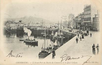 / CPA FRANCE 50 "Cherbourg, l'avant port du bassin du commerce et le quai Caligny"