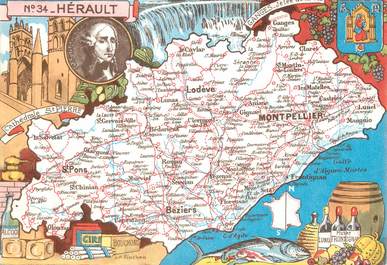 / CPSM FRANCE 34 "Hérault" / CARTE GEOGRAPHIQUE