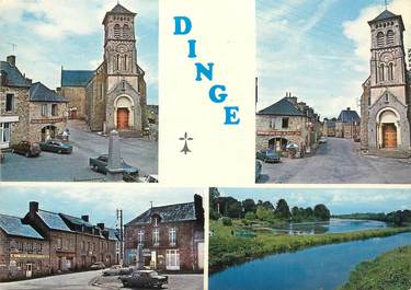 / CPSM FRANCE 35 "Dinge, la place du centre, l'église et la Plouzière"