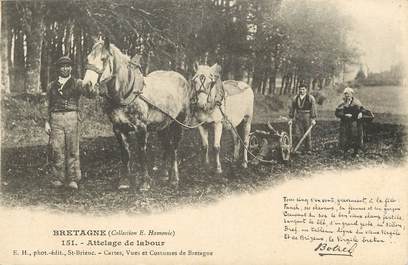 CPA FRANCE 22 "Attelage de labour en bretagne" / CHEVAL