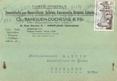 CPA CARTE PUBLICITAIRE FRANCE 14 "Honfleur, fournitures pour Bourrellerie, Sellerie Ets Ranguen Duchesne & Fils"